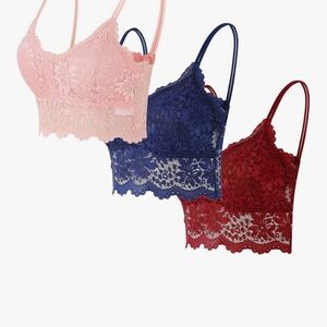 Elegant Lace Bralette Set - Pink, Blue, Red